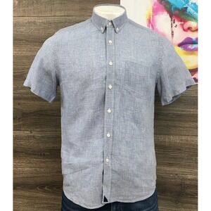 UNTUCKit Mens Shirt Size Large Slim Fit Button Up‎ Linen Short Sleeve Blue